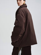 audreyyang Warm 90% Duck Down Loose Casual Stand Collar Women Chocolate Brown Down Jackets