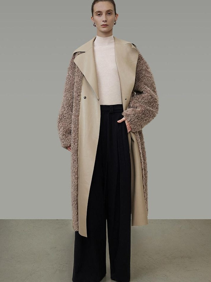 unspoken Thick Faux Fur Patchwork Oversized Simple Workwear Women Beige Brown Long Coats