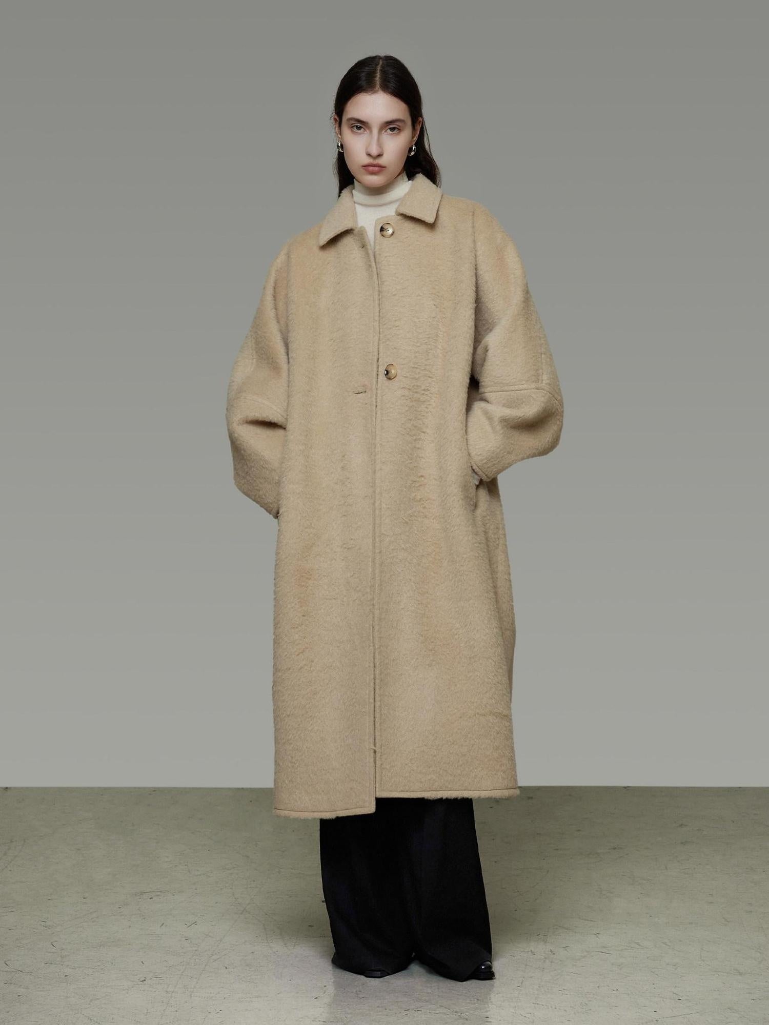 unspoken Thick Minimalist Loose Fit Structured Cut Office Light Camel Long Coats