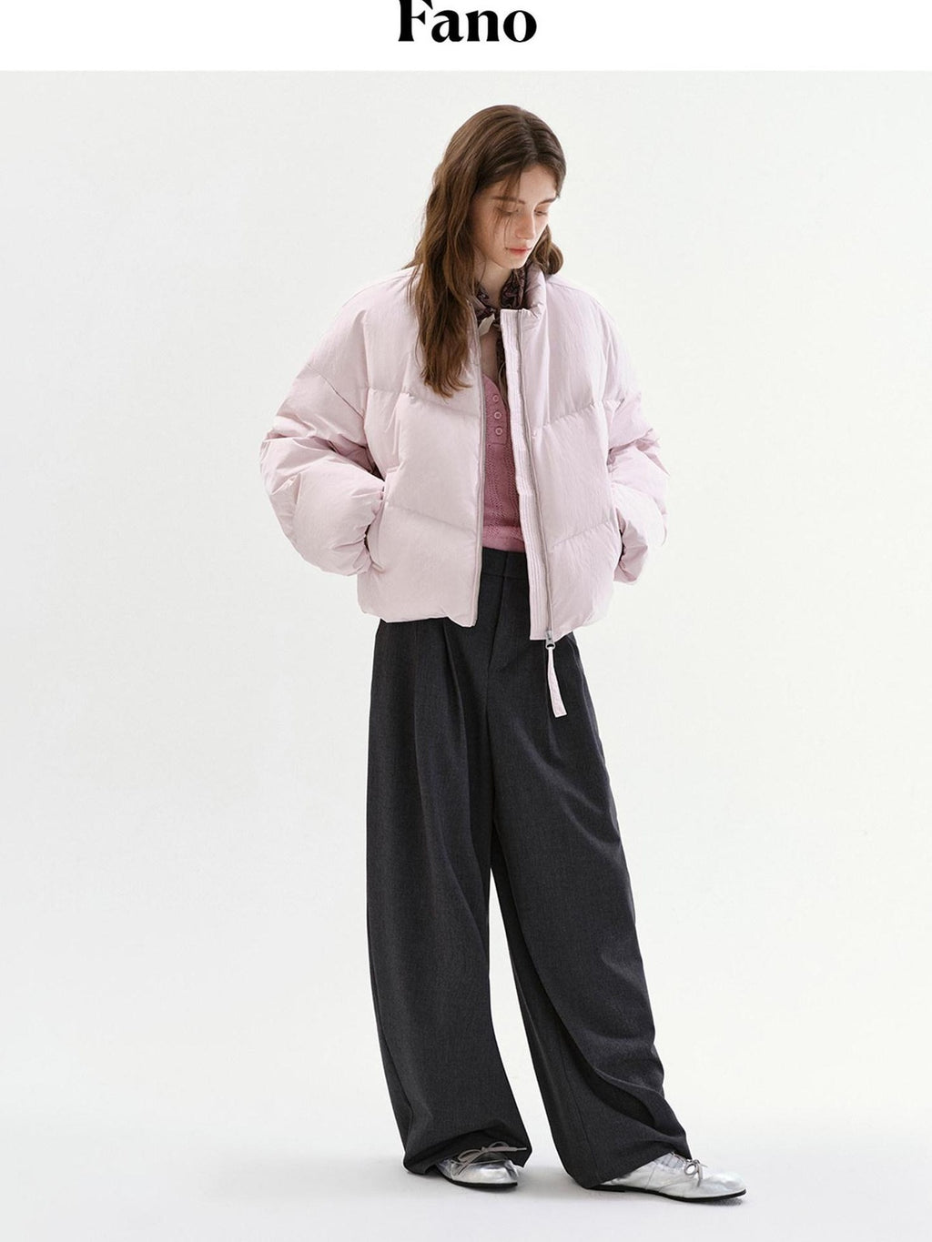 fano 90 Fill White Duck Down Warm Baseball Collar Casual Women Pink Down Jackets