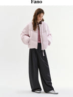 fano 90 Fill White Duck Down Warm Baseball Collar Casual Women Pink Down Jackets