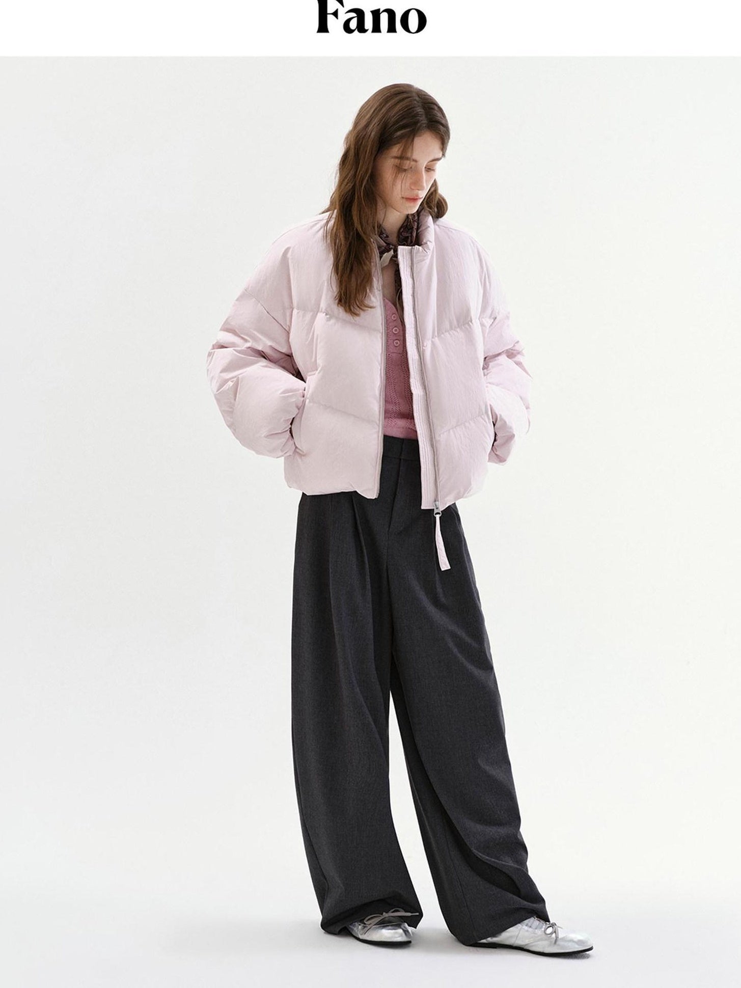 fano 90 Fill White Duck Down Warm Baseball Collar Casual Women Pink Down Jackets