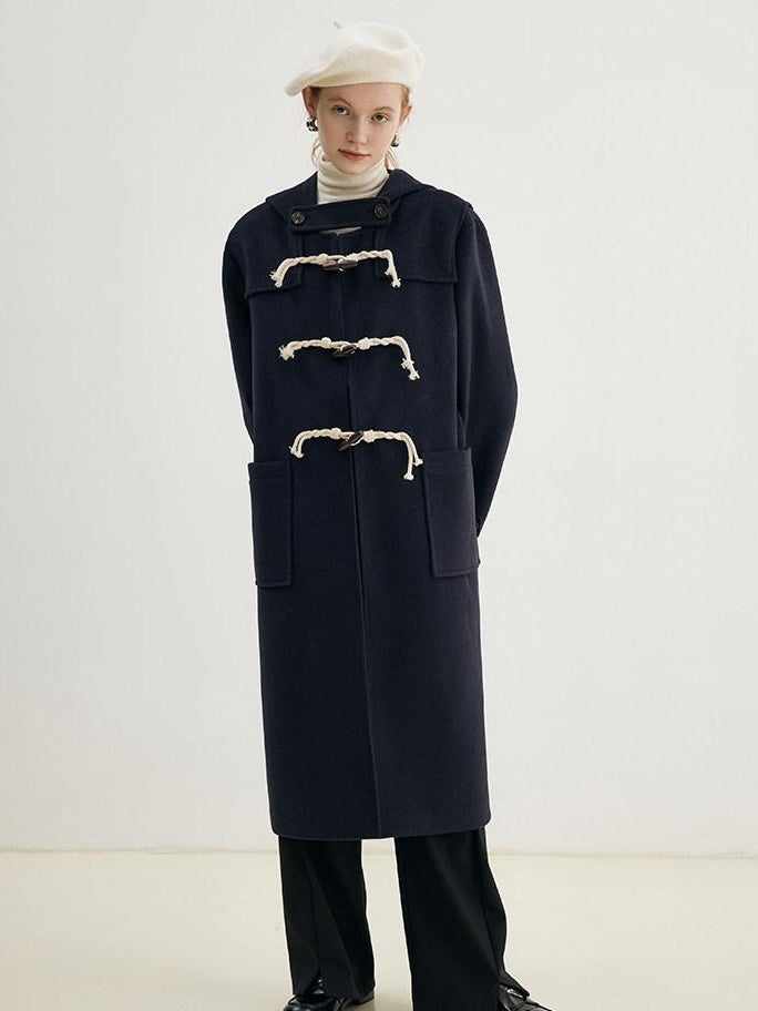 fano Thick Hooded Toggle Midlength Straight Pocket Commuter Solid Long Coats