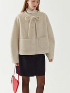 fano Wool Blend Minimal Single Breasted Vneck Pockets Women Cropped Jackets