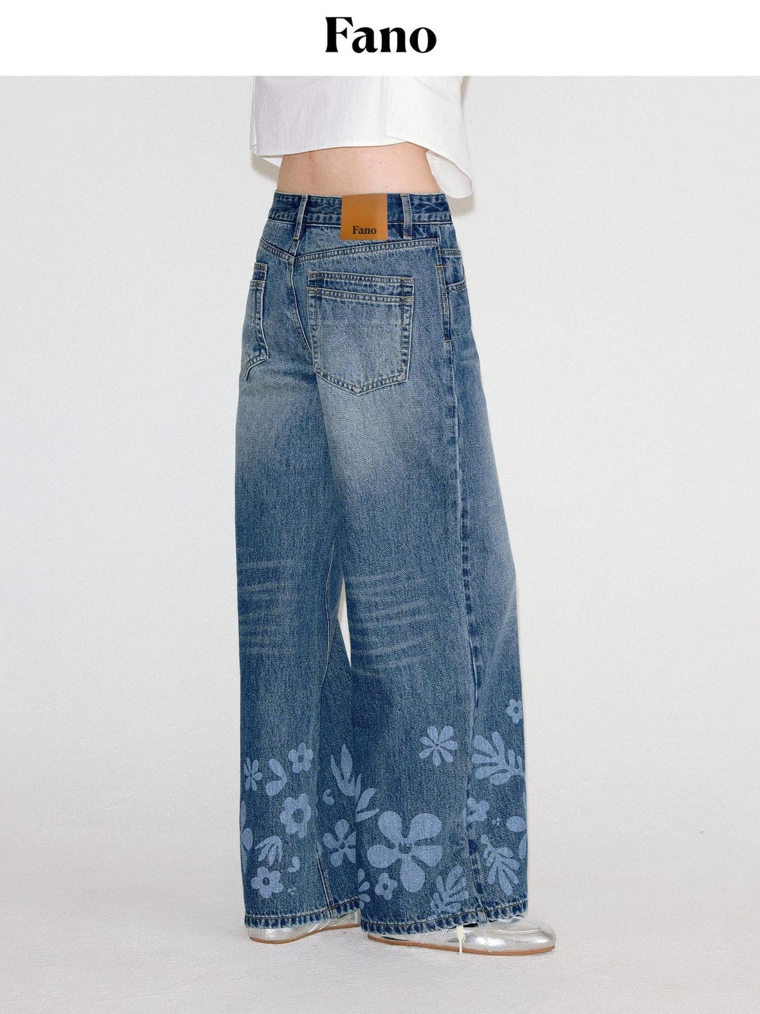 fano Natural Waist Indigo Dyed Loose Fit Women Casual Blue Denim Wide Leg Jeans