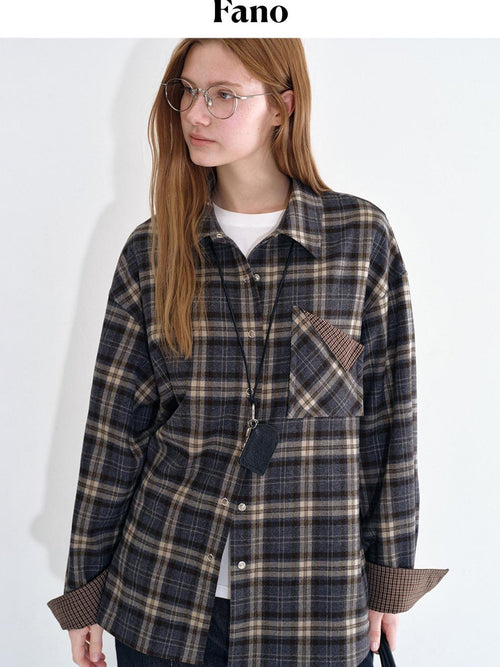 fano Breathable Viscose Oversized Plaid Lapel Button Front Women Everyday Shirts