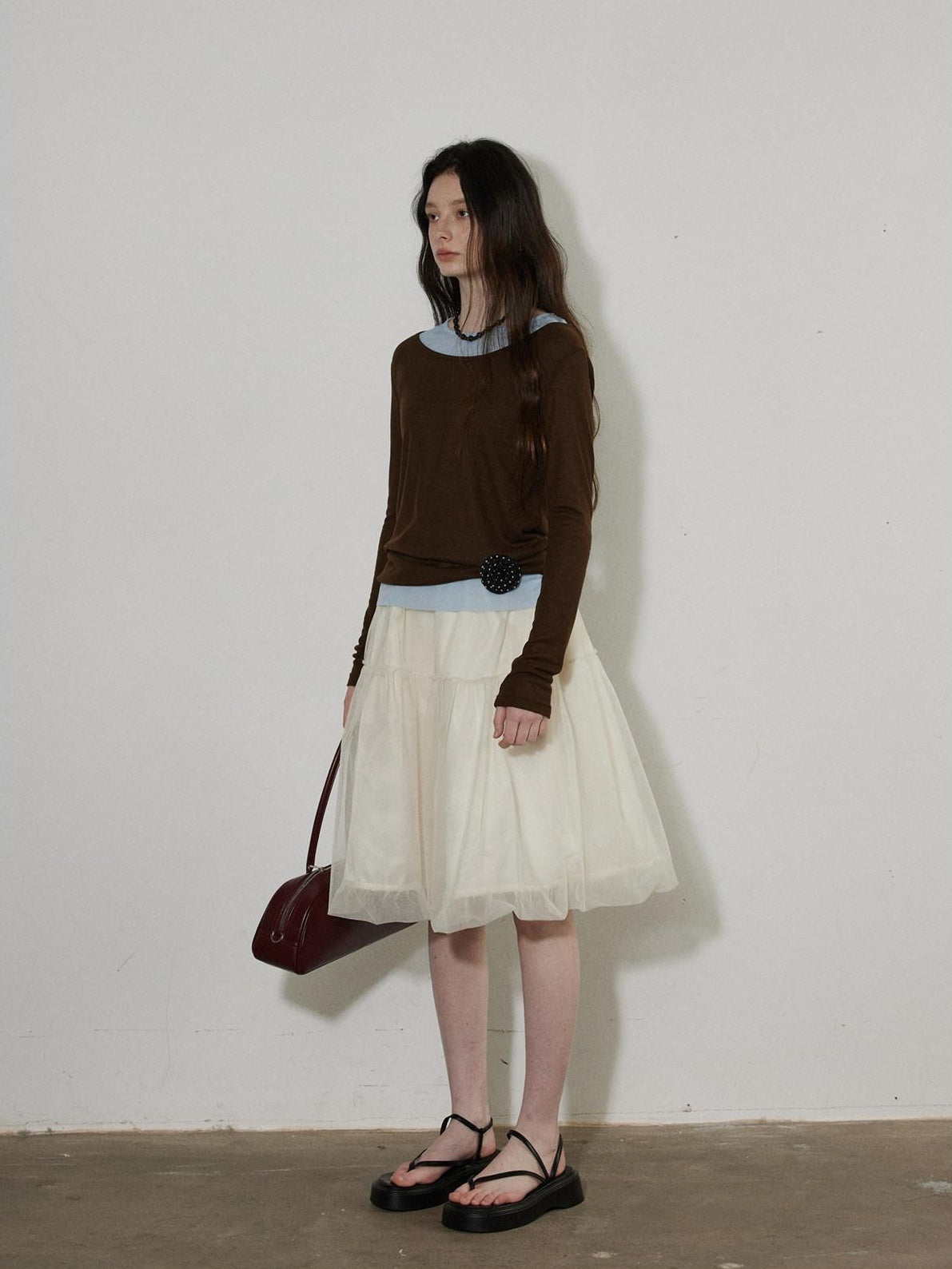 Lofi choose High Waist Bubble Skirt Relaxed Fit Office Custom Dyed Almond Gray Midi Skirts