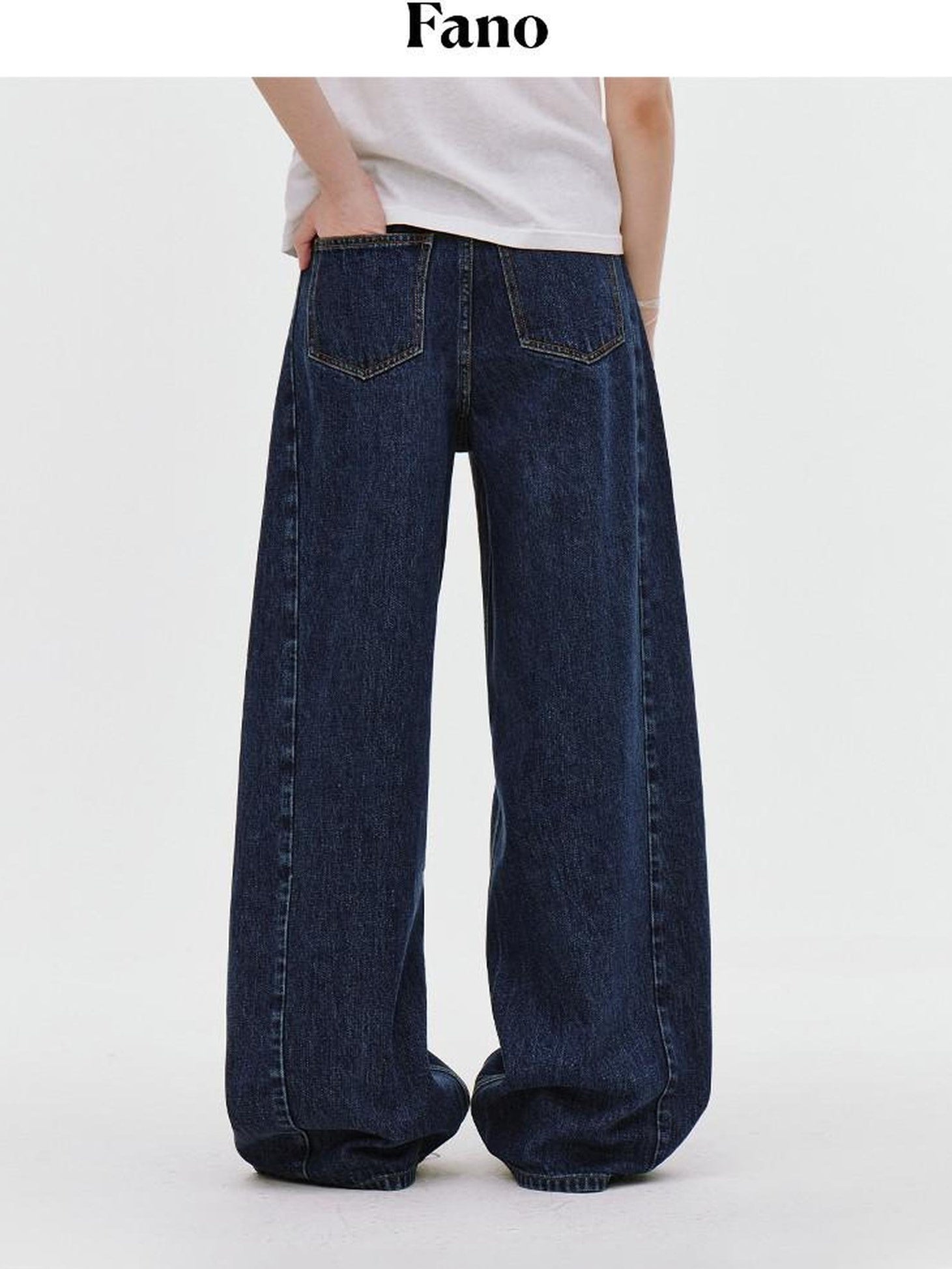 fano Deep Blue Natural Waist Relaxed Casual Zip Fly No Stretch Wide Leg Jeans