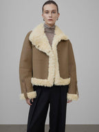 unspoken Faux Fur Pocketed Loose Fit Barn Style Brown Women Cropped Jackets