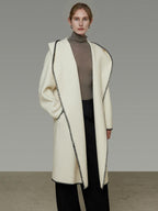 unspoken Thick Hooded Oversized Mid Length Tie Belt Minimalist Commuter White Wool Coats