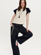 fano Stretch Cotton Loose Raglan Crew Korean Office Women Beige Short Sleeve T-Shirts