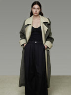 unspoken Minimal Commuter Oversized Long Notch Collar Olive Green Wool Blend Wool Coats