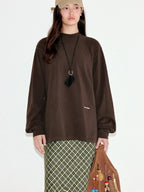 fano Embroidered Cotton Blend Relaxed Loose Womens Casual Long Sleeve T-Shirts
