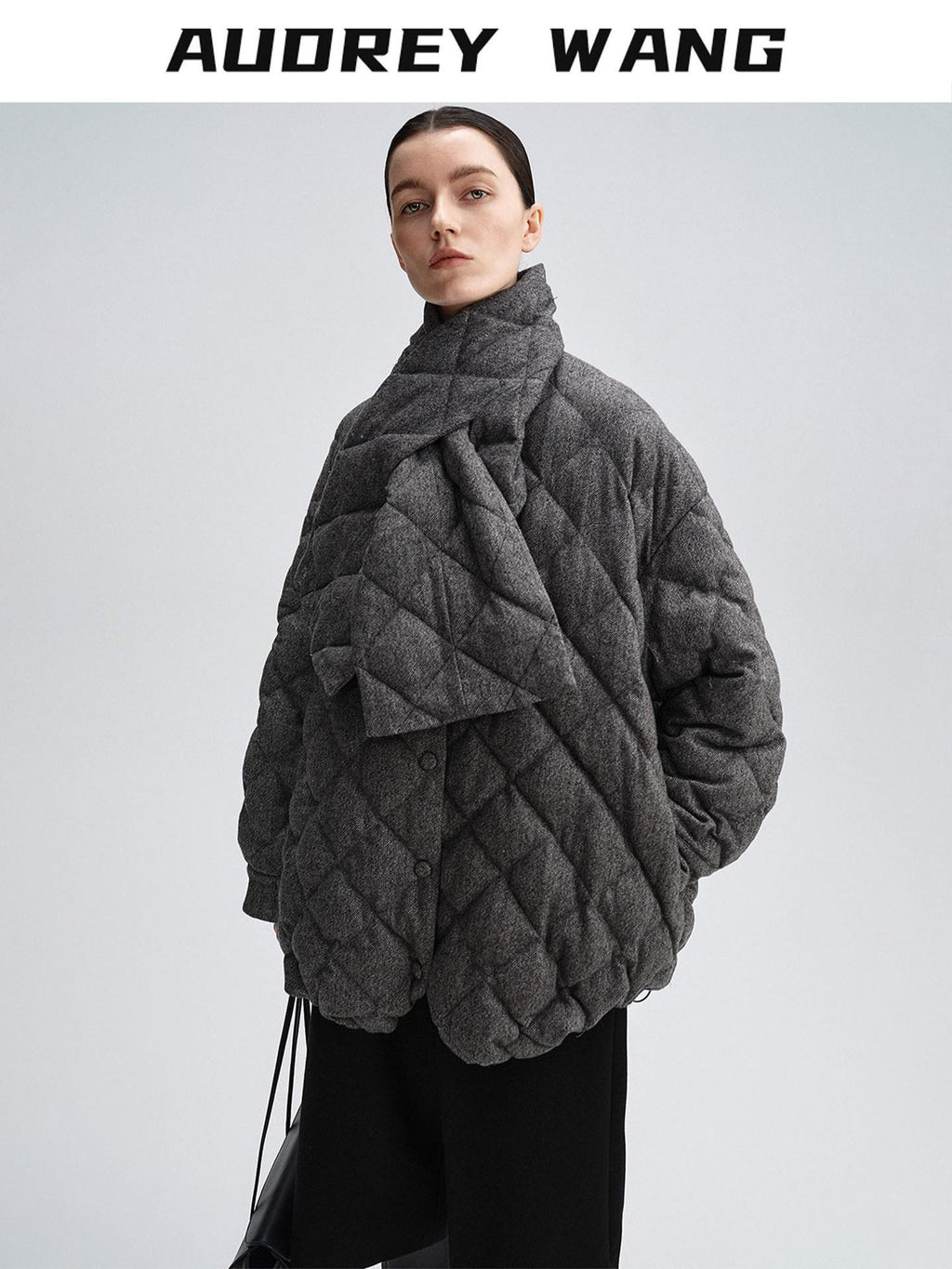 audreyyang 90 Percent Duck Down Warm Mid Length Diamond Quilt Wool Loose Women Down Jackets