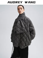 audreyyang 90 Percent Duck Down Warm Mid Length Diamond Quilt Wool Loose Women Down Jackets