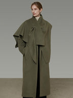 unspoken Sculpted 3D Tailoring Relaxed Minimal Commuter Office Dark Green Wool Coats