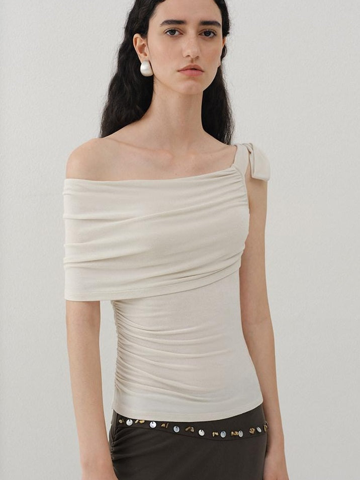 someonesometimes Slim Fit Knit Off Shoulder Casual Solid Apricot Gray Acrylic Stretch Women Top