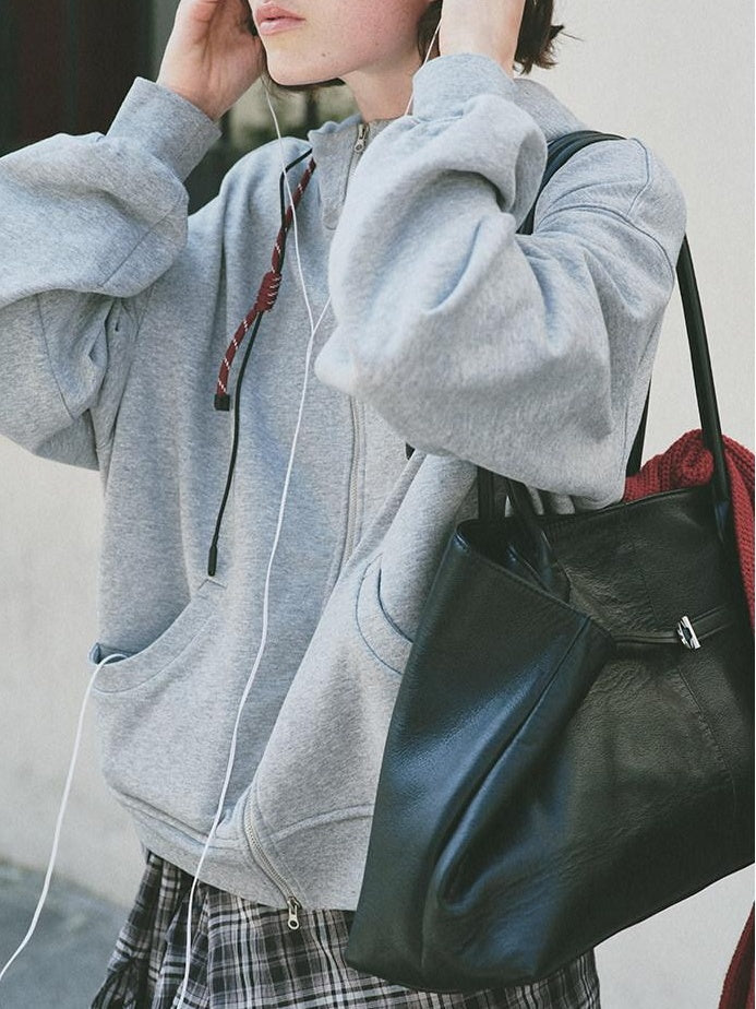 fano Two Piece Zip Up Oversized Long Sleeve Women Midweight Heather Grey Hoodie