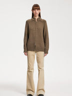 someone sometimes Acrylic Wool Blend Stand Collar Open Front Commuter Knit Brown Cardigans
