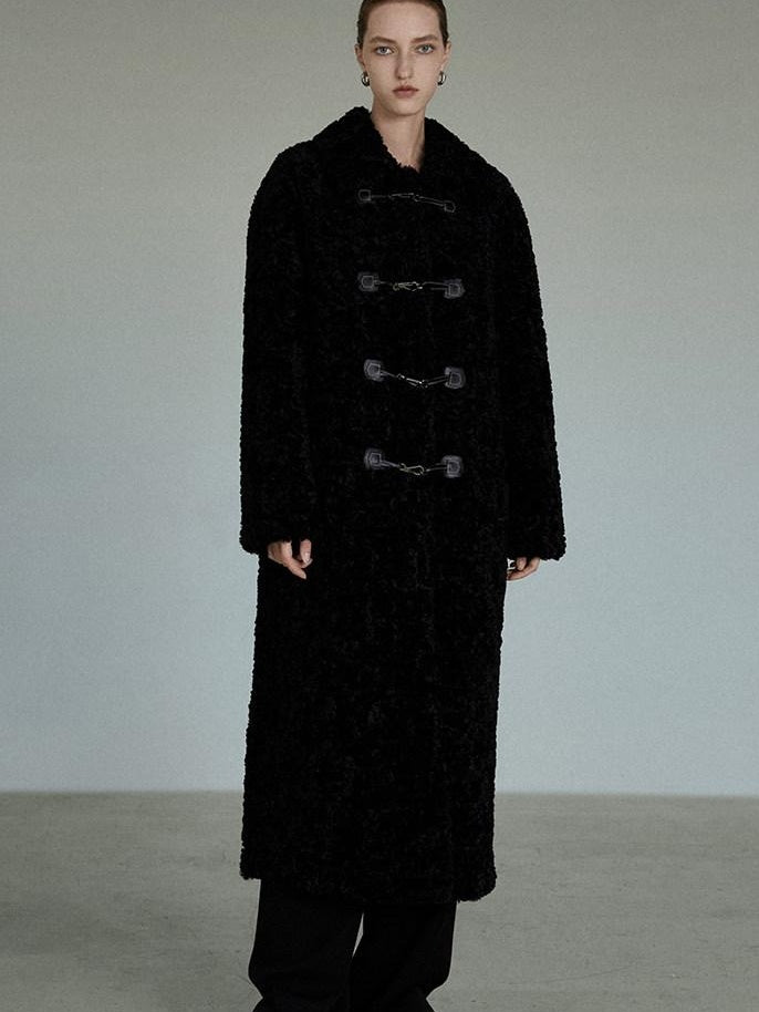 unspoken Thick Double Breasted Commuter Straight Fit Women Black Polyester Long Coats