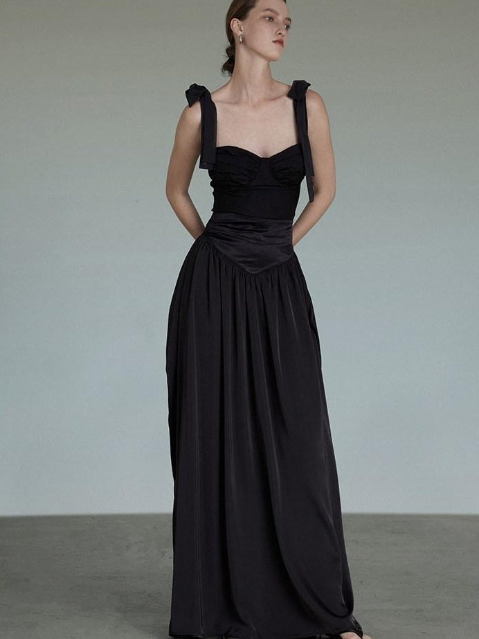 unspoken Sleek Black Spaghetti Strap Slim Fit Office Workwear Women Maxi Dresses