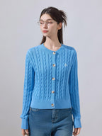 ikyou Soft Cotton Blend Preppy Regular Button Front Blue Casual Women Logo Cardigans