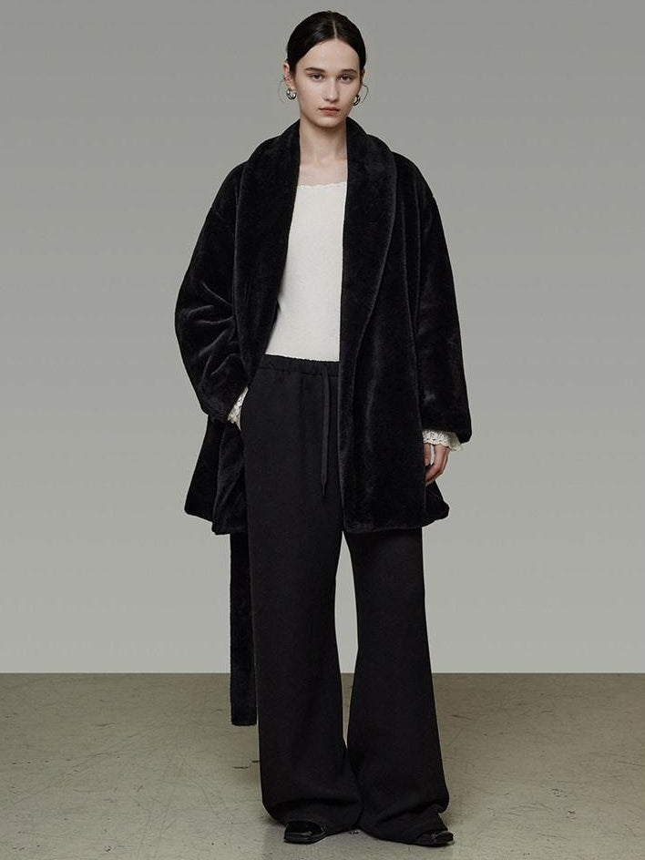 unspoken Warm V-neck Minimal Commuter Loose Midlength Women Everyday Black Long Coats