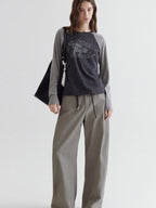 fano Soft Polyester Cotton Printed Raglan Neck Women Office Long Sleeve Crop Tops