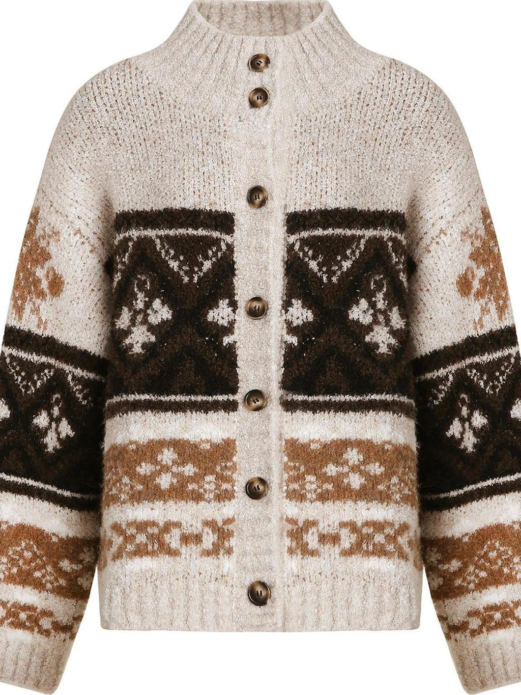 fano Cozy Thermal Wool Blend Commuter Relaxed Fit Mock Neck Striped Oatmeal Cardigans