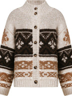 fano Cozy Thermal Wool Blend Commuter Relaxed Fit Mock Neck Striped Oatmeal Cardigans