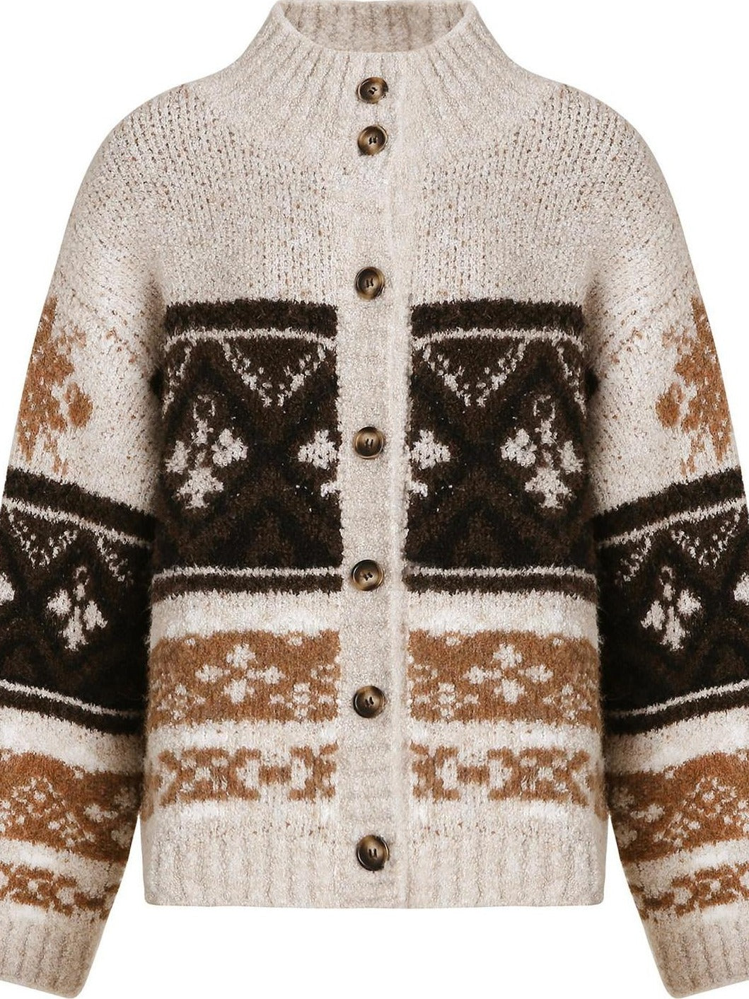 fano Cozy Thermal Wool Blend Commuter Relaxed Fit Mock Neck Striped Oatmeal Cardigans