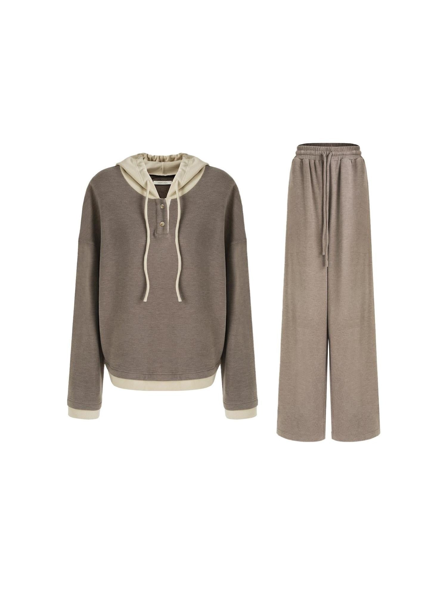 unspoken Colorblock Hooded Loose Two Piece High Waist Pants Women Casual Lounge Sets