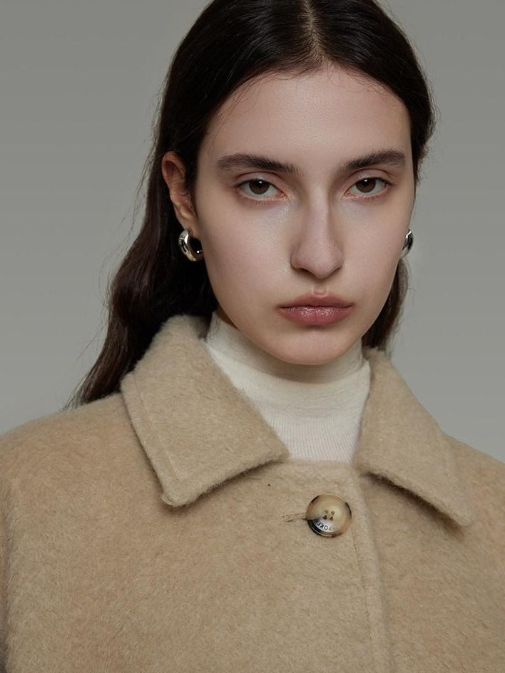 unspoken Thick Minimalist Loose Fit Structured Cut Office Light Camel Long Coats