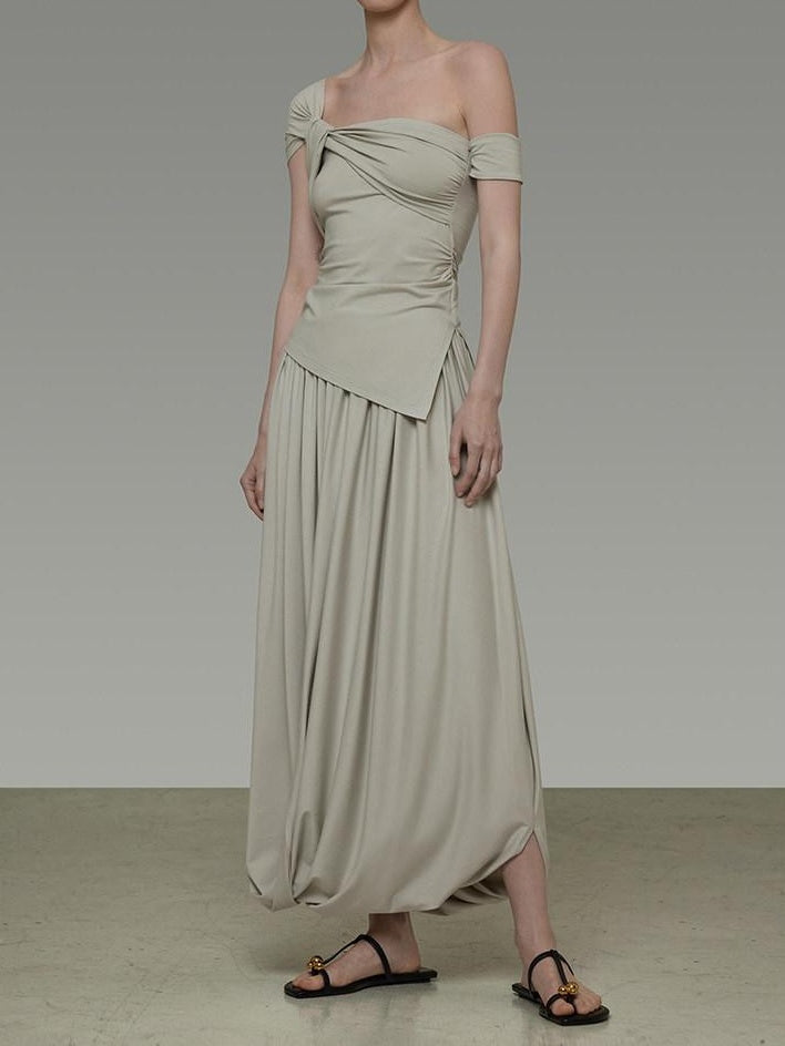 unspoken Minimalist Viscose Short Sleeve Two Piece Women Sage Green Top & Skirt Sets