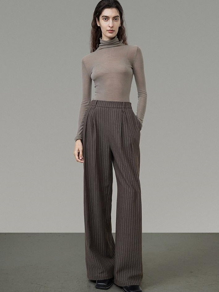 unspoken Minimalist V-neck Long Sleeve Tailored Brown Polyester Women Top & Pants Sets