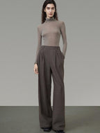 unspoken Minimalist V-neck Long Sleeve Tailored Brown Polyester Women Top & Pants Sets
