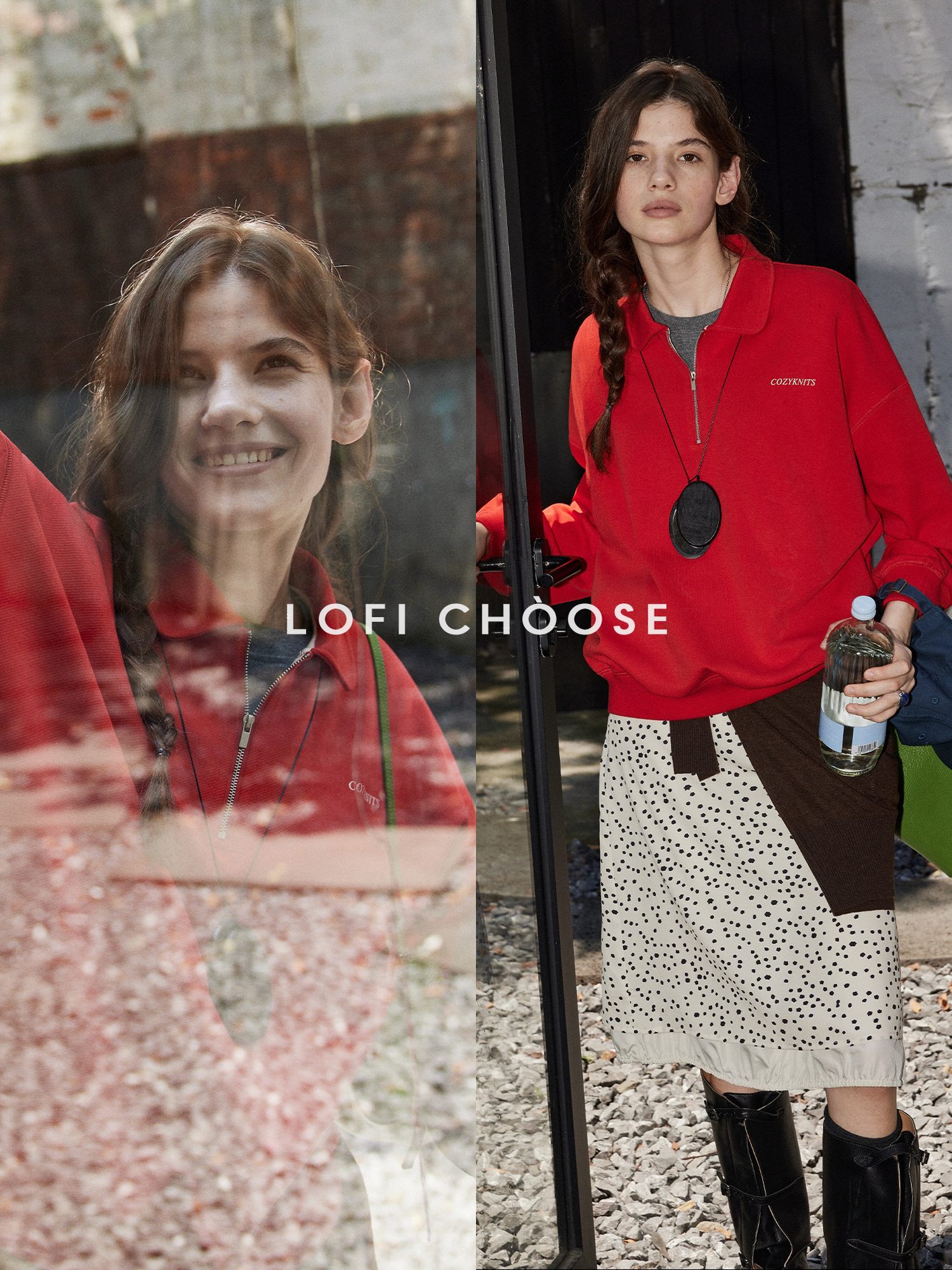 Lofi choose Zippered Polo Collar Relaxed Fit Commuter Long Sleeve Regular Weight Sweatshirt