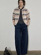 Lofi choose High Waist Stretch Wide Leg Zip Office Casual Women Brown Navy Straight Pants