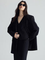 audreyyang Original Design Relaxed Fit Double Breasted Women Black Polyester Blazers
