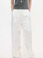 fano Elastic Waist Pocketed Wide Leg Korean Commuter Loose Stretch White Sweatpants
