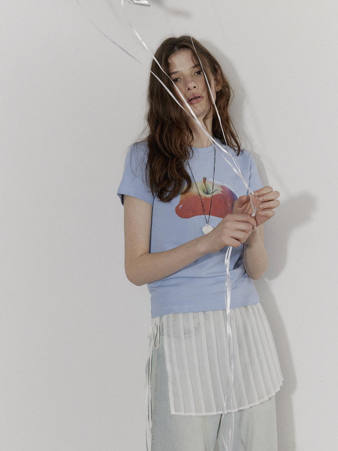 Lofi choose Office Relaxed Printed Round Neck Women Light Blue Short Sleeve T-Shirts