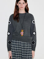 fano Warm Office Loose Crewneck Women Dark Gray Acrylic Knit Sweaters