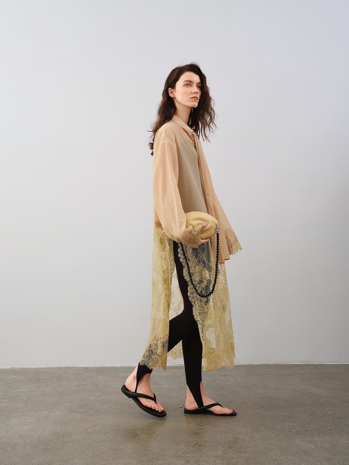 audreyyang Lace Patchwork Cotton Blend Relaxed Long Sleeve Casual Women Midi Dresses