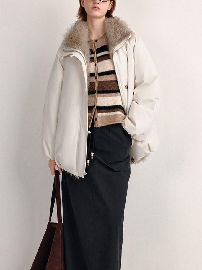 fano 90% White Duck Down Warm Loose Korean Commuter Hoodless Women Down Jackets