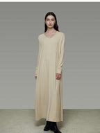 unspoken Non Fading Modal Cotton Long Sleeve Loose Waist Minimalist Commuter Maxi Dresses
