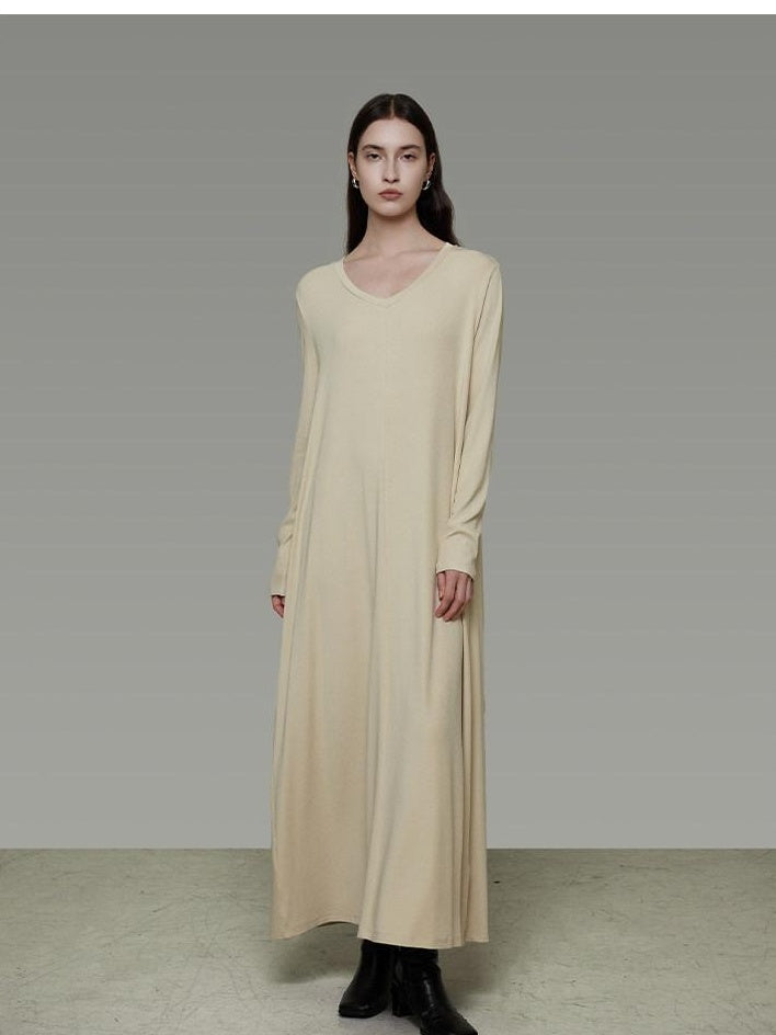 unspoken Non Fading Modal Cotton Long Sleeve Loose Waist Minimalist Commuter Maxi Dresses
