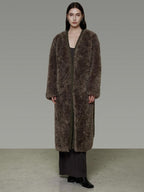 unspoken Warm Belted V-neck Loose Fit Commuter Women Brown Gray Long Coats