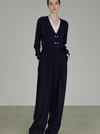 unspoken Minimal Commuter V-neck Button Loose Fit Cardigan Women Gray Colorblock Sweaters