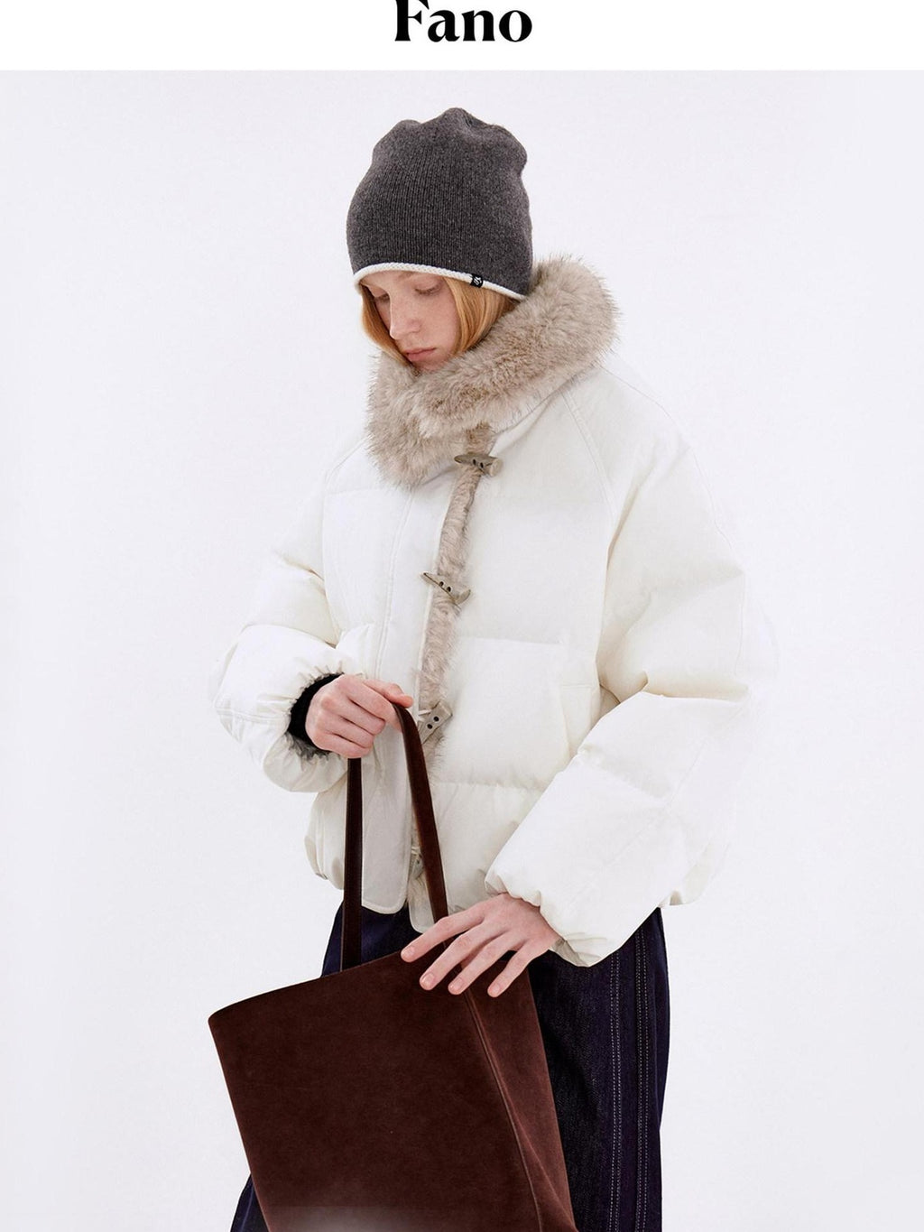 fano Warm 90% White Duck Down Casual Loose High Waist Lapel Collar Women Down Jackets