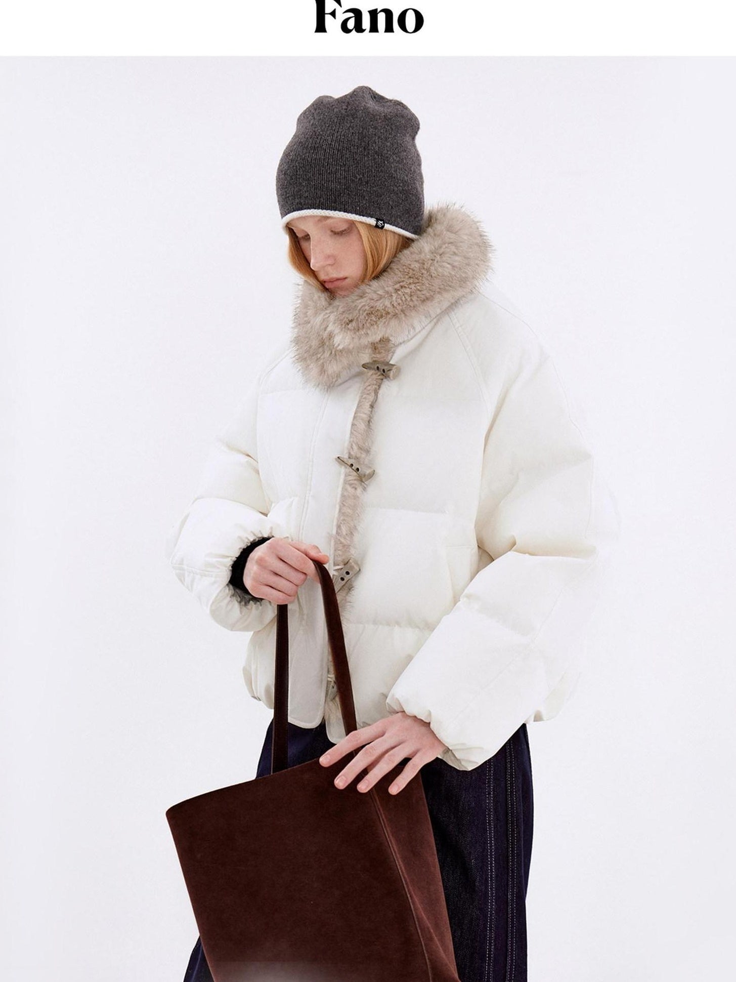 fano Warm 90% White Duck Down Casual Loose High Waist Lapel Collar Women Down Jackets